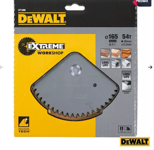 Dewalt Dt1088-qz Cutting Disc for Multiple Materials 165/20 54 Teeth