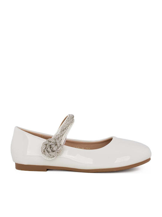 Kids Ballerinas With Hoop & Loop Closure Patent Leather White