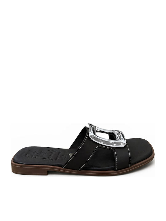 Oh My Sandals Δερμάτινα Γυναικεία Σανδάλια Μαύρα