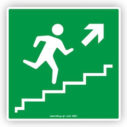 Εξοδος Κινδυνου Επανω Δεξια Emergency Exit Upstairs Right Αυτοκολλητπ Pvc 14χ14 Ινfosign 17551