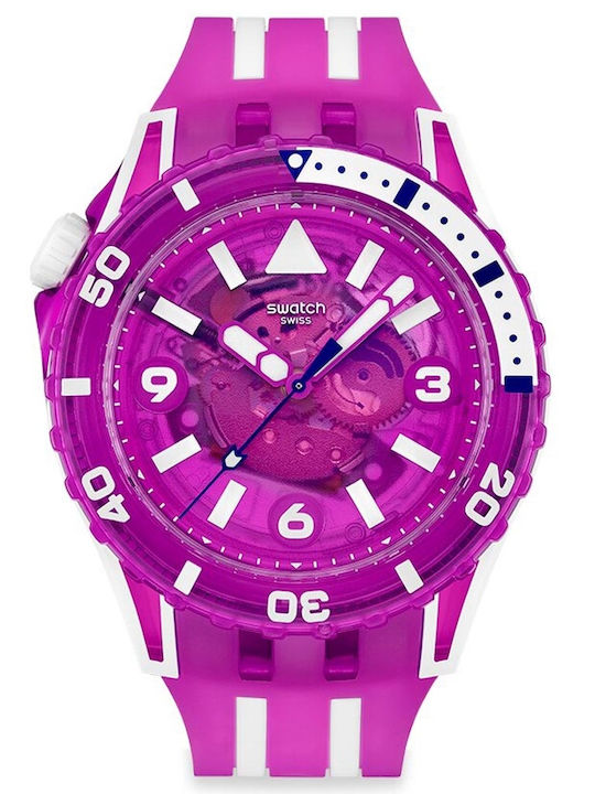 Swatch Flower Womens Watch Battery with Purple Rubber Strap