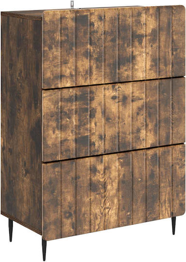 Wooden Bedroom Chest of Drawers with 3 Drawers Smoked Oak 66x34.5x92cm