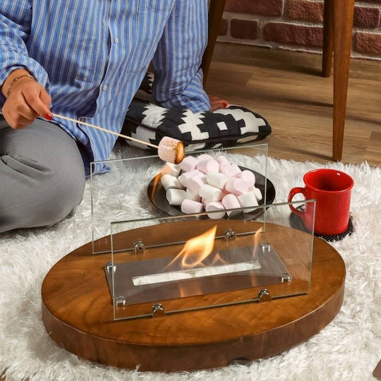 SteweHome Schreibtisch Oval Bioethanol-Kamin Natürliches Eichenholz Luxuriöses Kauri 35×25 Cm