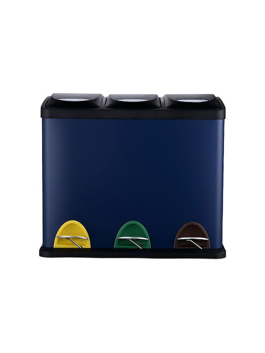 Relaxdays Metallischer Mülleimer mit Pedal Blau 24lt