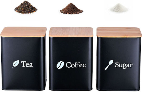 Relaxdays Σετ 3τμχ Βάζα για Καφέ / Ζάχαρη / Τσάι με Καπάκι Ξύλινο Καφέ 1500ml 3τμχ
