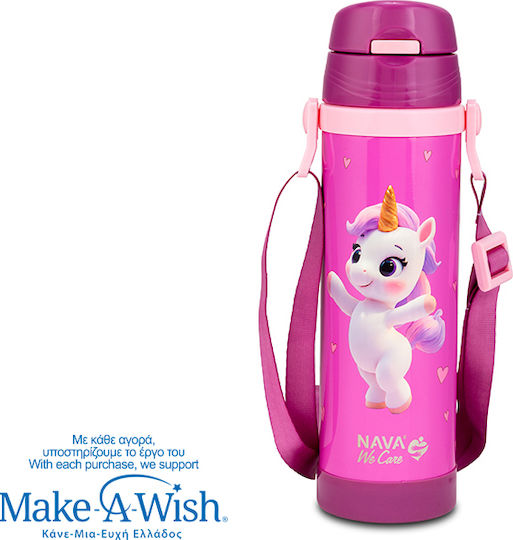 Nava "we Care" Stainless Steel Thermos Bottle 500ml Pink Unicorn with Straw