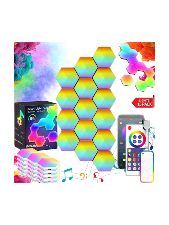 Qova Smart Διακοσμητικό Φωτιστικό LED RGBIC Hexagon 15τμχ