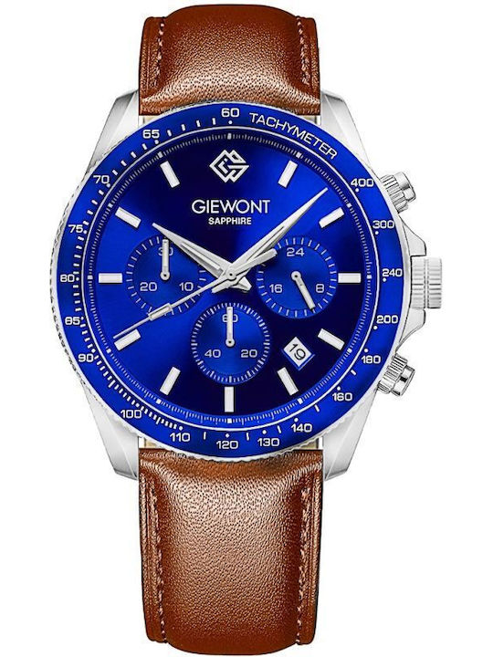 Men's Watch 22mm Battery Chronograph with Brown Leather Strap
