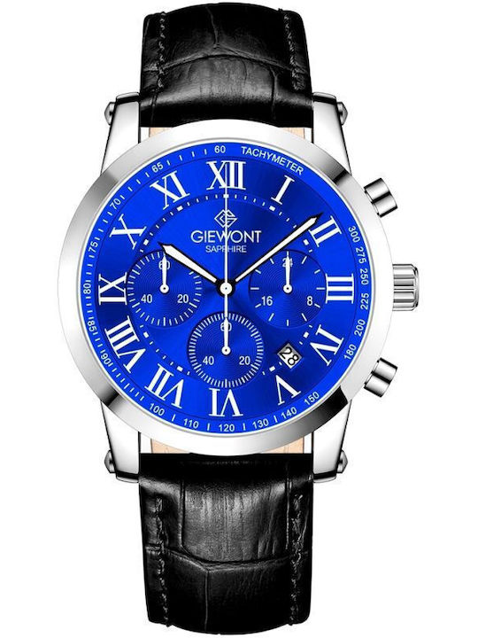 Giewont Herrenuhr 42mm Chronograph Batterie mit Silber Lederriemen