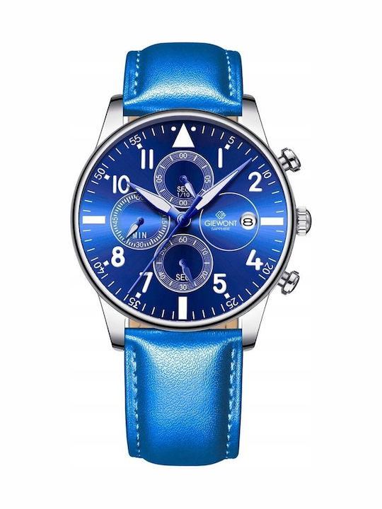Giewont Men's Watch 42mm Chronograph Battery with Blue Leather Strap