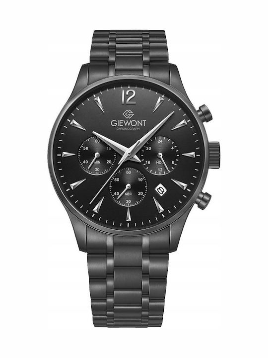 Giewont Herrenuhr 20mm Chronograph Batterie mit Schwarzem Metall-Armband