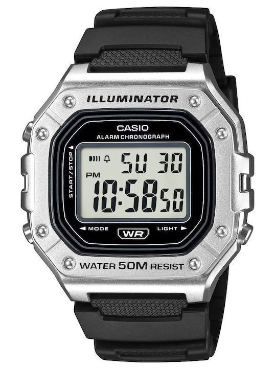 Casio Дигитален Мъжки Часовник 43mm На Батерия с Черна Каучукова Каишка