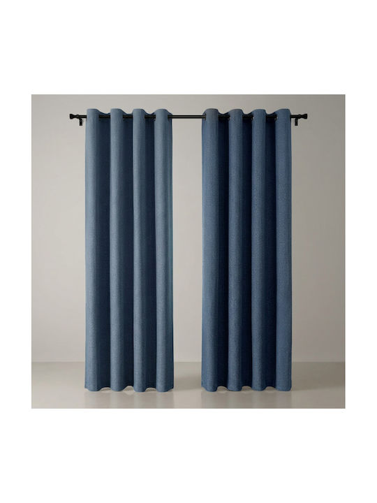 Joydeco Комплект Затъмняващи Пердета И Завеси С Копчета Тъмносин 132x210см
