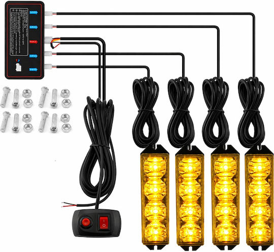 Set 4 Lumini De Volum Pentru Camioane Cu Led Stroboscop Zola 12v 30w Portocalii 10 Moduri Telecomandă Cablu 190 Cm 10 X 2.1 X 2.8 Cm