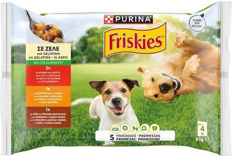 Friskies Υγρή Τροφή Σκύλων με Βοδινό, Κοτόπουλο, Αρνί, Κρέας και Λαχανικά 85gr