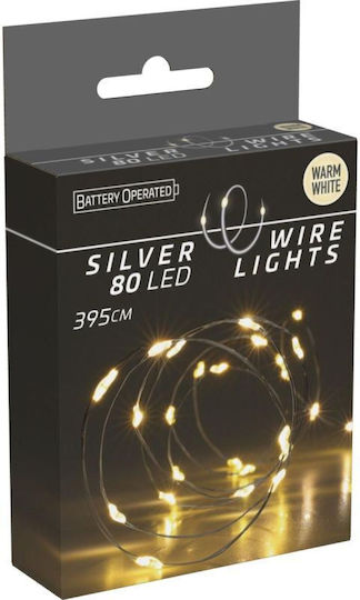 80 LED Лампички 3.95 м x 5 см Топло Бели На Батерии Тип Мрежа