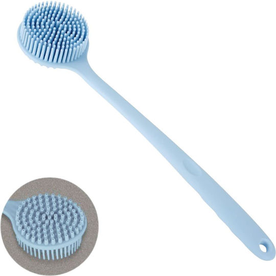 Double-Sided Silicone Bath Brush with Long Light Blue Handle