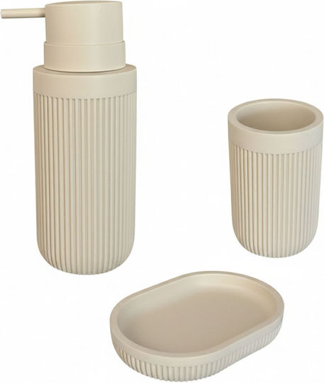 Relaxdays Set Accesorii Baie Plastic Bej 3 Bucăți