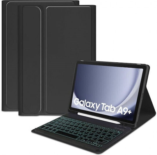 Illuminated Keyboard and Pen Holder for Samsung Flip Cover with Keyboard in English US Black (Samsung Galaxy Tab A9 Plus A11 Plus)