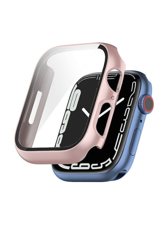 Husă Plastică cu Sticlă Călită în Culoare Rose Gold pentru Apple Watch Seria 11 46mm