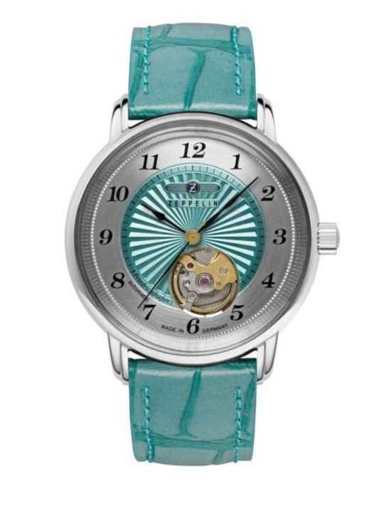 Zeppelin Men's Watch 36mm Battery with Turquoise Leather Strap