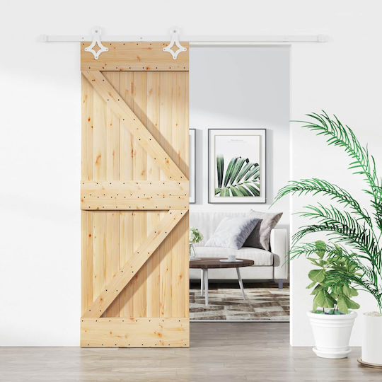 Schiebetür Natürliches Weiß 80 x 210 cm Massivholz Kiefer 3445081 Braun