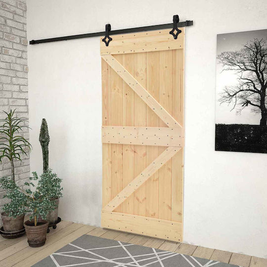 Sliding Door Natural Black 100 x 210 cm Solid Pine Wood 3444866 Brown