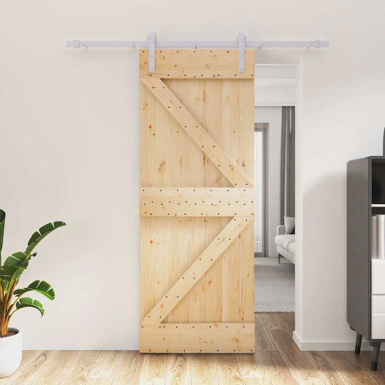 Συρόμενη Πόρτα Φυσικό Λευκό 80 X 210 Cm Μασίφ Ξύλο Πεύκου 3444931 Καφέ