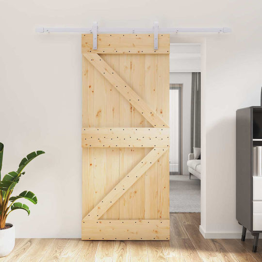 Ușă Glisantă Natural Alb 90 X 210 Cm Lemn Masiv De Pin 3444949 Maro