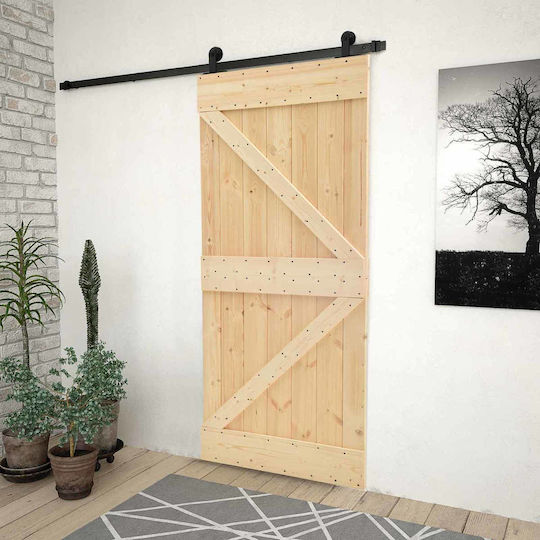 Ușă Glisantă Natur Negru 80 X 210 Cm Lemn Masiv De Pin 3444854 Maro