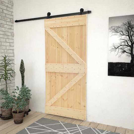 Ușă Glisantă Negru Natural 90 X 210 Cm Lemn Masiv de Pin 3444861 Maro