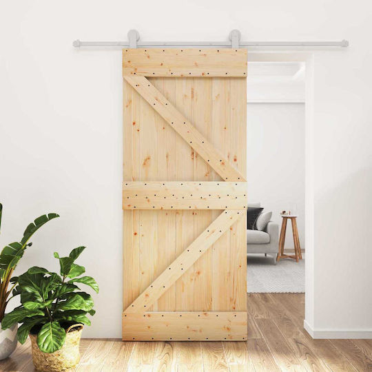 Συρόμενη Πόρτα Φυσικό Λευκό 90 X 210 Cm Μασίφ Ξύλο Πεύκου 3445024 Καφέ