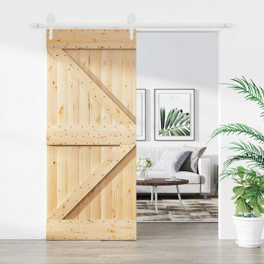 Συρόμενη Πόρτα Φυσικό Λευκό 90 X 210 Cm Μασίφ Ξύλο Πεύκου 3445136 Καφέ