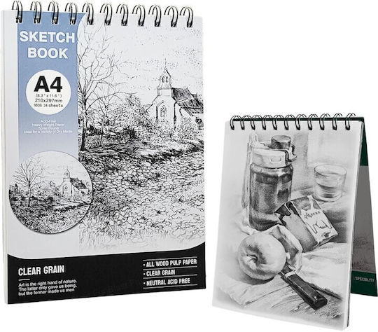 Roza Sketchbook A4 160gsm Spiral Sketch Pad 48 Pages Blue For Pencil & Markers