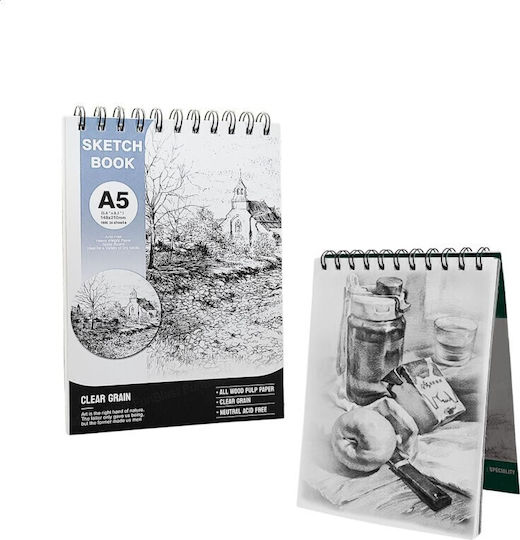 Roza Sketchbook A5 160gsm Σπιράλ Μπλοκ Σχεδίου 48 Σελίδες Μολύβι & Μαρκαδόρους Μπλε