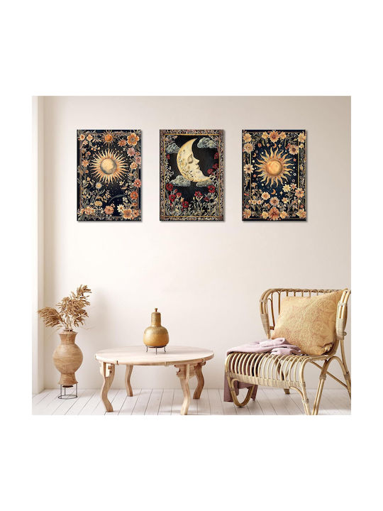 Canvas Paintings Set 3 Pieces 50x70cm Boho Gothic Sun Moon Tarot
