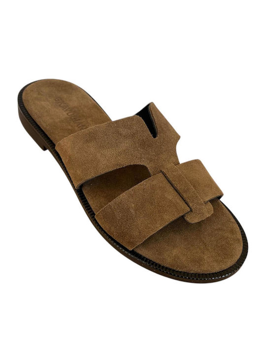 Leather Women's Flat Sandals Brown