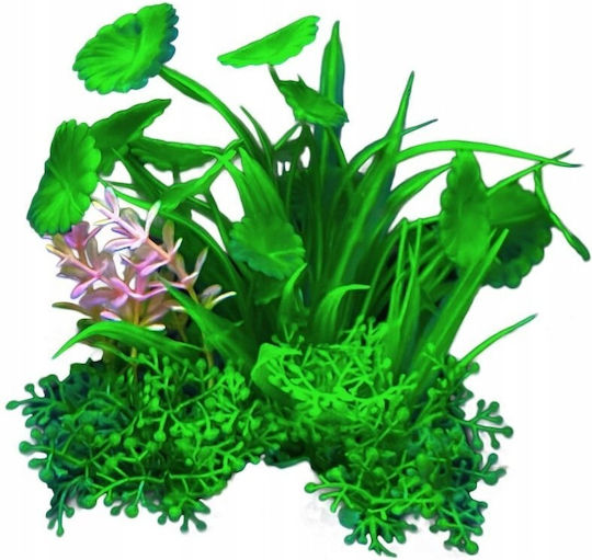 Aqua Natura Plant Decorațiune Acvariu Plantă Artificială Verde cu Accente Roz Plastic 12 Cm Frunze Rotunde Plate