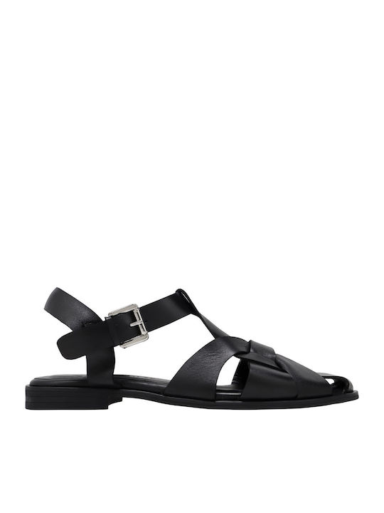 Leather Women's Flat Sandals Black