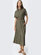 Summer Midi Seersucker Dress Khaki