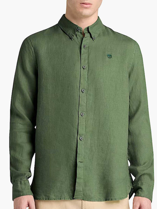 Timberland Short Sleeve Linen Shirt Floral Green