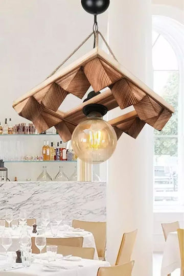 Stewehome Wooden Rustic Lighting Rope E27 Living Room 26 X 26 Cm
