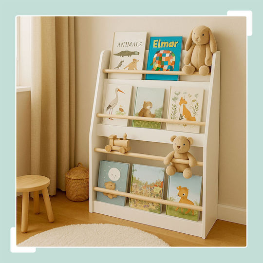 Bibliotecă de Pardoseală din Lemn Albă 60x20x90cm