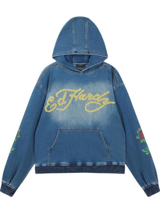 Ed Hardy Sweatshirt Blue with Hood
