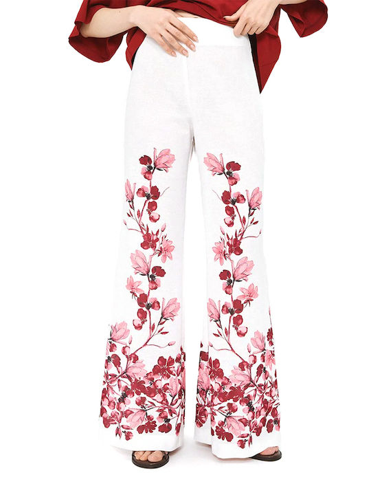 Access Women's High Rise Pantaloons in Straight Leg Style Floral White-Bordeaux-Pink Access Women's High Rise Pantaloons in Straight Leg Style Floral White-Bordeaux-Pink