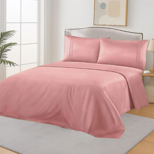 SpitiBazaar Подредба Чаршафи King Size с Еластична Лента 180x200см Розови 4 Бройки