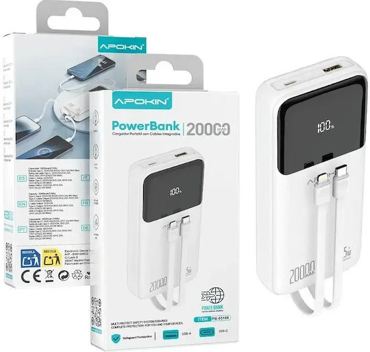 Apokin PB-65188 Външна Батерия 20000mAh 22.5W с USB-A Порт Бял
