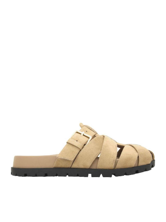 Gianna Kazakou Leather Mules with Heel in Beige...
