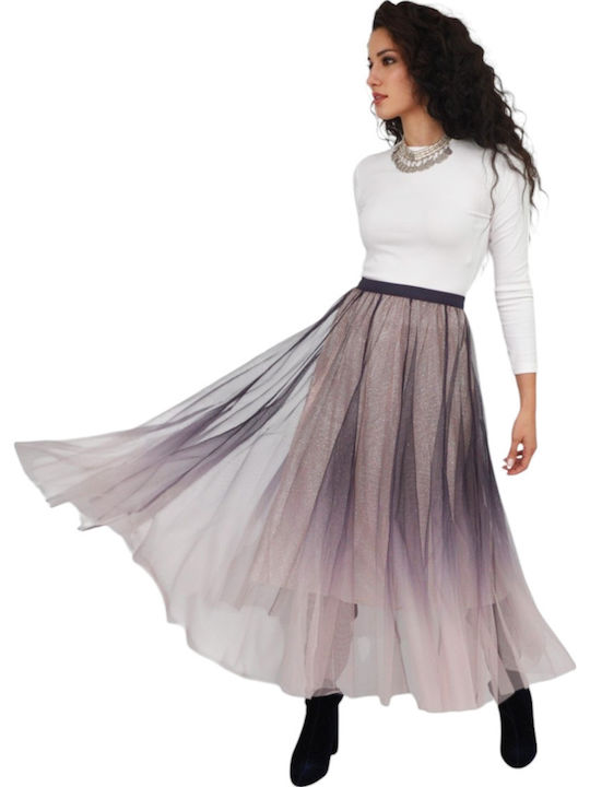 High Waist Maxi Skirt with Tulle Ombre Purple