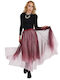 High Waist Maxi Skirt with Tulle Red